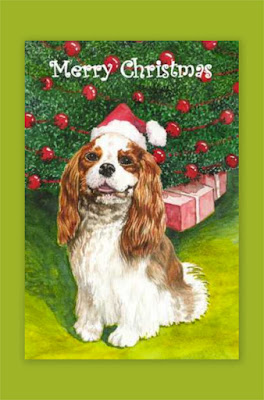 christmas card, cavalier king charles spaniel, watercolour, artist, Jillian Crider