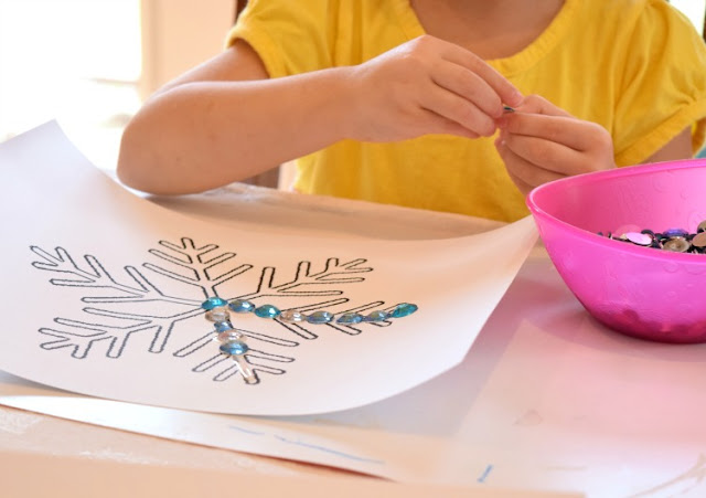 Rhinestone Snowflakes- Fine motor winter craft for preschoolers