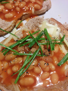 Cheesy baked Beans on Toast with Chives