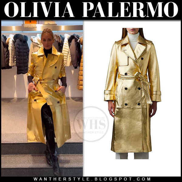Olivia Palermo in gold leather trench coat