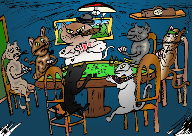 cats, not dogs playing poker