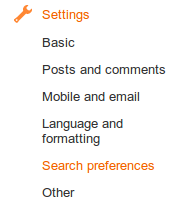 Blogger settings, search preferences