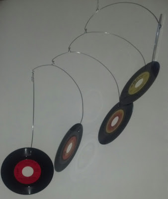 Recycled vinyl record kinetic art hanging mobile