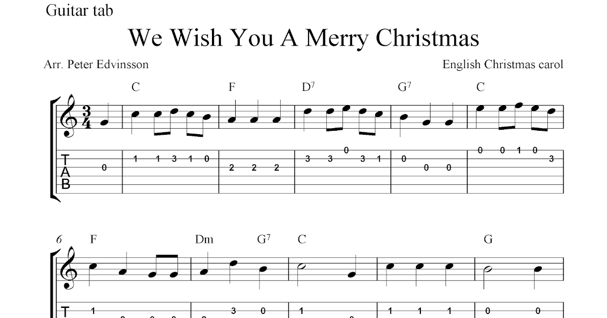 We Wish You A Merry Christmas, easy free Christmas guitar tablature