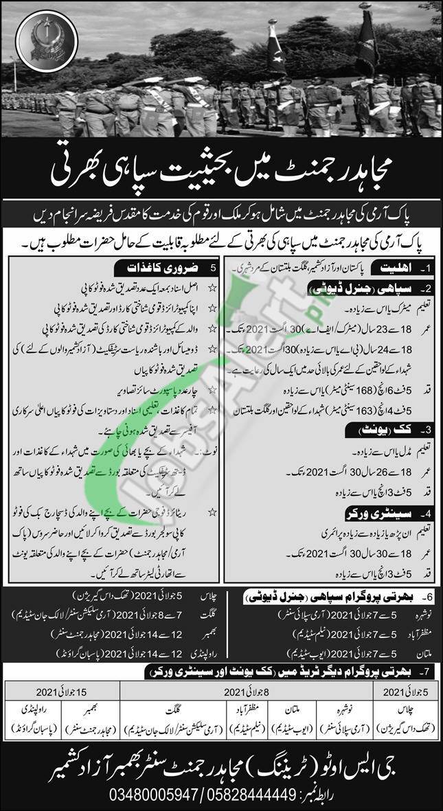 Mujahid Force Jobs 2021 For Soldier (General Duty) (Male Only) Latest Vacancies