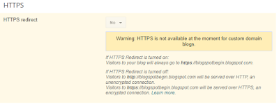 HTTPS is not available at the moment for custom domain blogs in normal Blogger Dashboard