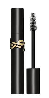 The Lash Clash Extreme Volume Mascara by YSL stands out with its thick, cylindrical shape in glossy black. Gold lettering spells out 'YSL', highlighting the product's promise of dramatic and voluminous lashes.