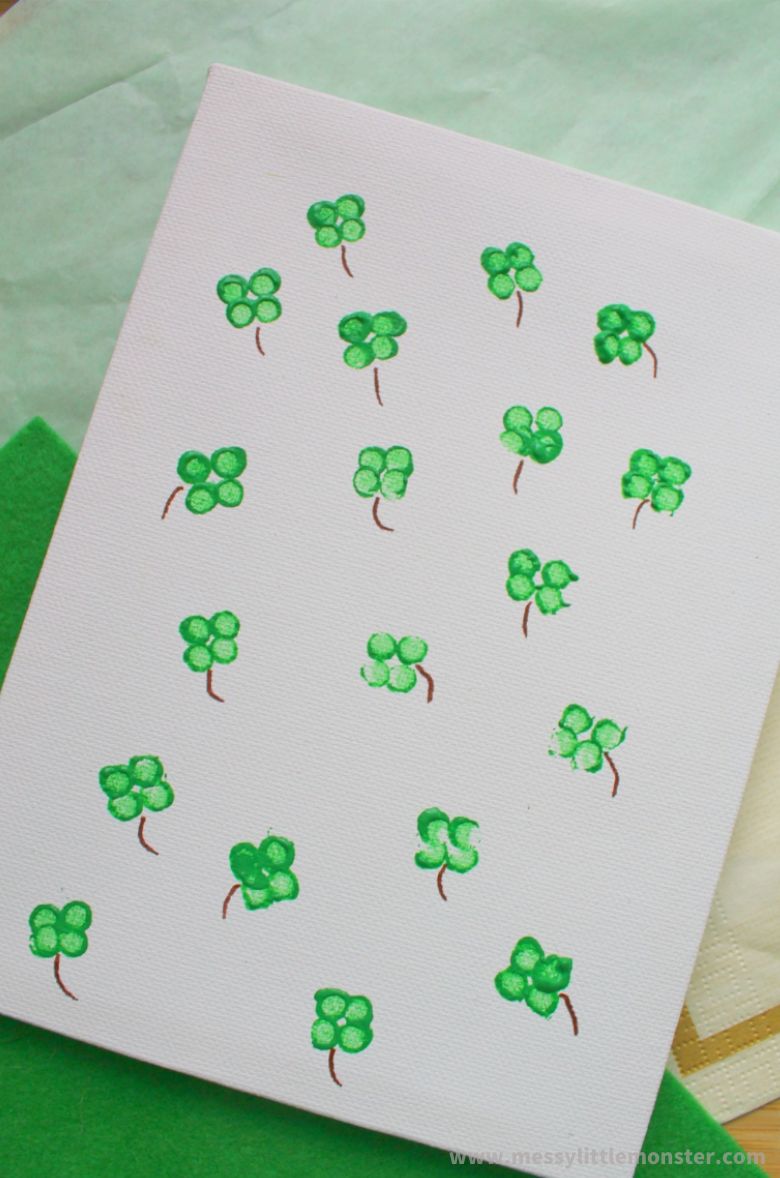 Four leaf clover q tip painting craft