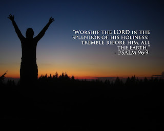 Psalm 96:9 bible verse background with women raised hands in worship sunrise hd(hq) wallpaper free religious photos download