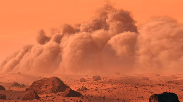 Mars has strong dust storms with erosion that affects everything.