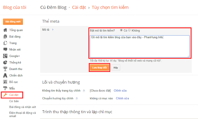 Cài đặt thẻ mô tả tìm kiếm cho Blogspot