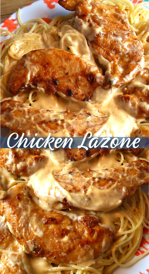 Chicken Lazone! An easy Cajun pasta recipe made with seasoned chicken pan-fried until golden in butter finished with a creamy, flavor-packed pan sauce.