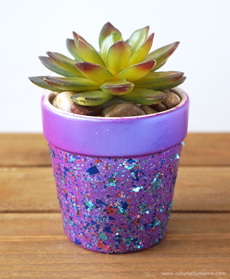 glitter flower pot painting ideas