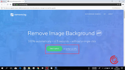 Pilih Select a Photo atau enter a URL untuk memilih atau mengupload gambar/foto yang ingin di hilangkan atau dihapus background nya