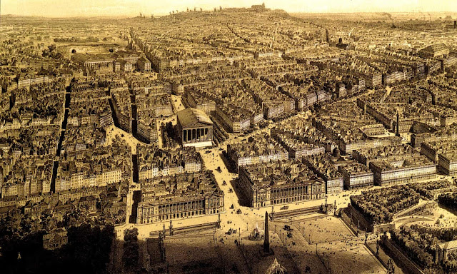 foto aérea de Paris com as longas ruas e que serviu para o plano Barão de Haussmann