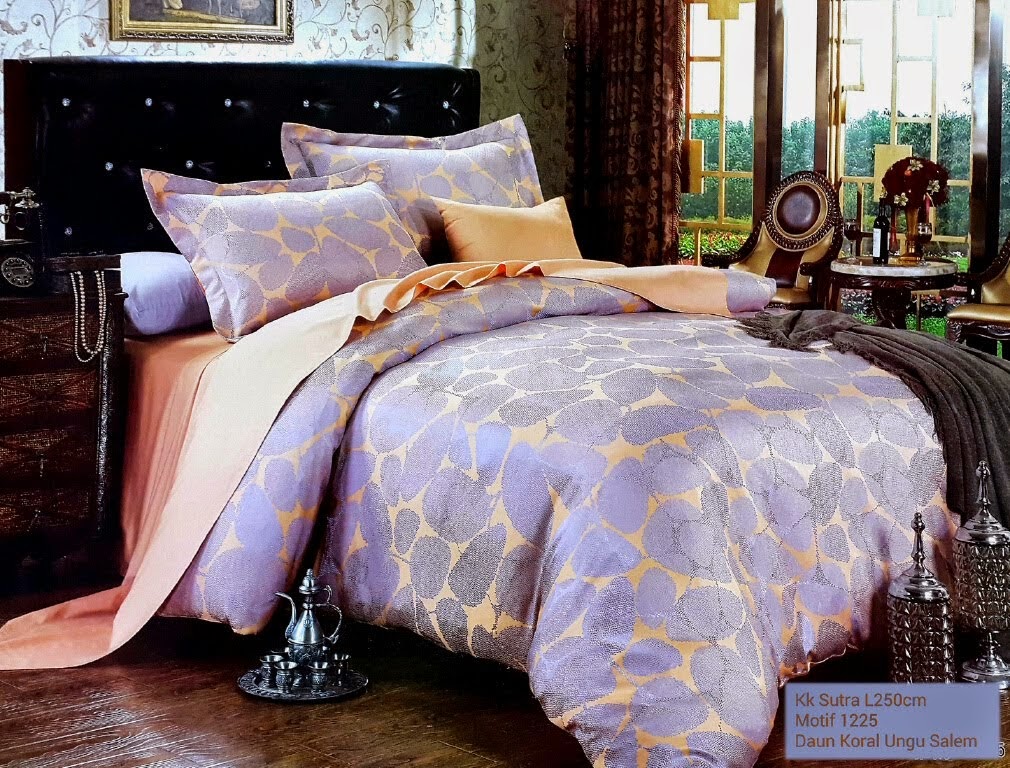 Sprei King Koil Sutra Motif Daun Koral Ungu Salem