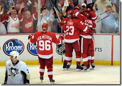 Detroit Red Wings Celebrate a Goal