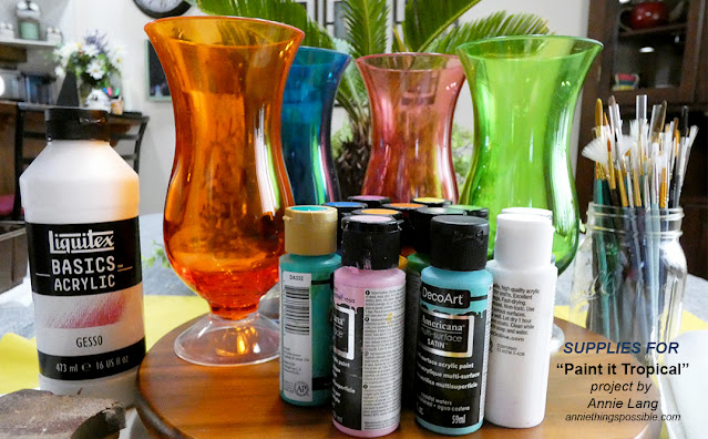 Annie Lang shows you how to hand paint a tropical scene on plastic glasses using dishwasher safe Mod Podge and craft paints because Annie Things Possible when you DIY