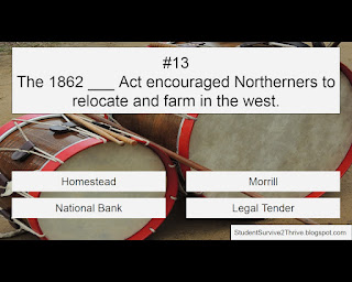 The 1862 ___ Act encouraged Northerners to relocate and farm in the west. Answer choices include: Homestead, Morrill, National Bank, Legal Tender