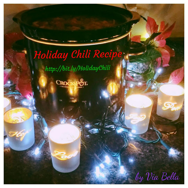 Holiday Chili Recipe (with an awesome spicy kick), chili recipe, meat, holidays, Via Bella, Kitchen Corners, Holiday Chili, Holiday dishes, crock pot dishes, crock pot, easy recipes, crock pot meals, full meal in one, vegetarian, yum, easy family meals, nutritious meals, stew, chili, chili recipes, spicy chili 