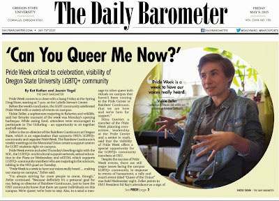 Headline 'Can You Queer Me Now?' Barometer May, 8, 2015, p.1