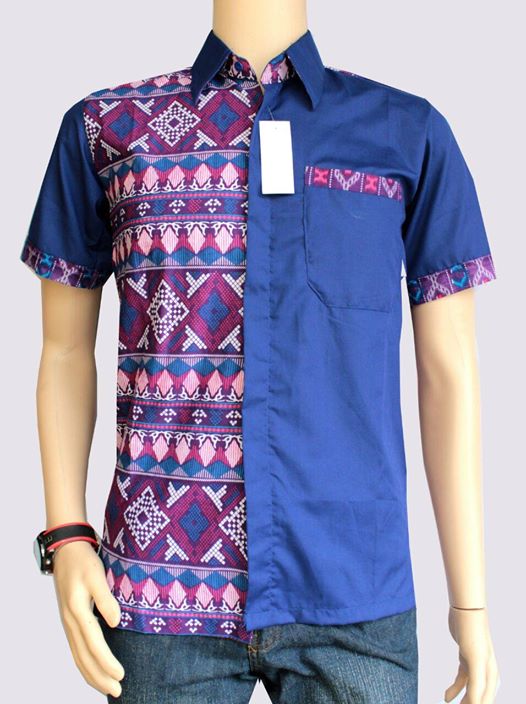 Desain Kemeja  batik pria kombinasi  kain polos  lengan 