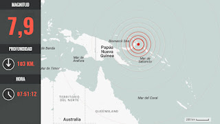 Un terremoto de 7,9 ° Richter sacudió esta mañana a Papúa Nueva Guinea, ante lo cual el SHOA de la Armada descartó que una amenaza de tsunami para las costas de Chile. 