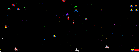 Combined animation from the arcade game, Galaga (1981), showing the flight patterns of the three enemy morphs.