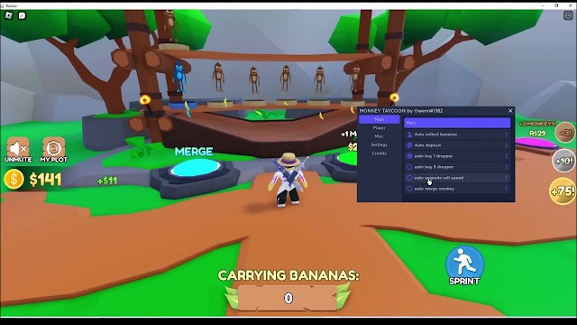 Roblox Monkey Tycoon Script (AutoCollect Bananas, Auto Deposit, AutoBuy Dropper, AutoMerge, AutoUpgrade)
