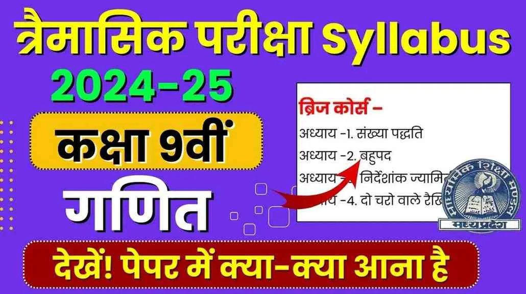 MP Board Class 9th Maths गणित Traimasik Pariksha syllabus 2024-25 PDF Download