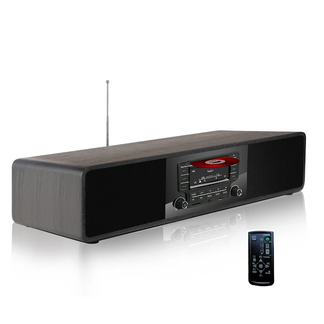 أفضل مشغل اسطوانات متعدد الإستخدامات "KEiiD Compact CD/MP3 Player Stereo Wooden Desktop Bluetooth Hi-Fi Speaker"