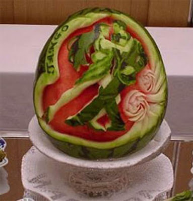 Watermelon carving art - seen at curiousphotos.blogspot.com