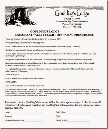 Goulding's Lodge Monument Valley Flight Operating Procedures