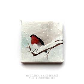 Wee winter bird, acrylic on canvas - Nichola Battilana
