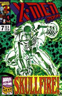 X-Men 2099 7 [Skullfire!] - Dicembre 1994 | CBR 215 dpi | Mensile | Fumetti | Universo Marvel | Supereroi
Numero volumi : 18
Seconda collana italiana a presentare materiale del mondo Marvel del 2099. Ospita tre i serial: X-Men 2099 (di John Francis Moore e Ron Lim), DESTINO 2099 (di John Francis Moore e Pat Broderick) e 2099 UNLIMITED, con storie a rotazione di Hulk 2099, Kid Current, R. Gang, Lachryma 2099 e Metalscream 2099. Con la chiusura della collana X-Men 2099 e DESTINO 2099 hanno continuato la pubblicazione sulle pagine di 2099 A.D., mentre HULK 2099 ha trovato spazio sulle pagine di 2099 SPECIAL. Il numero 1 di X-Men 2099 è uscito anche in una edizione limitata jumbo gold, con un inserto speciale ricco di schizzi preparatori e retroscena.