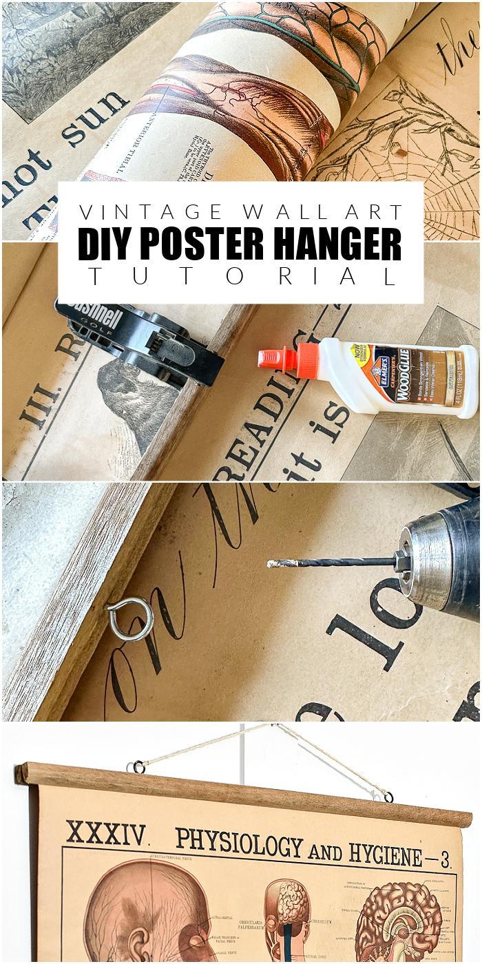 Vintage wall art, DIY poster hanger tutorial