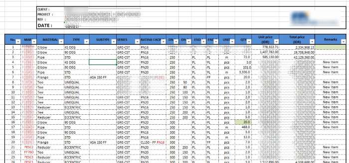 Bill Of Quantity Materail Piping