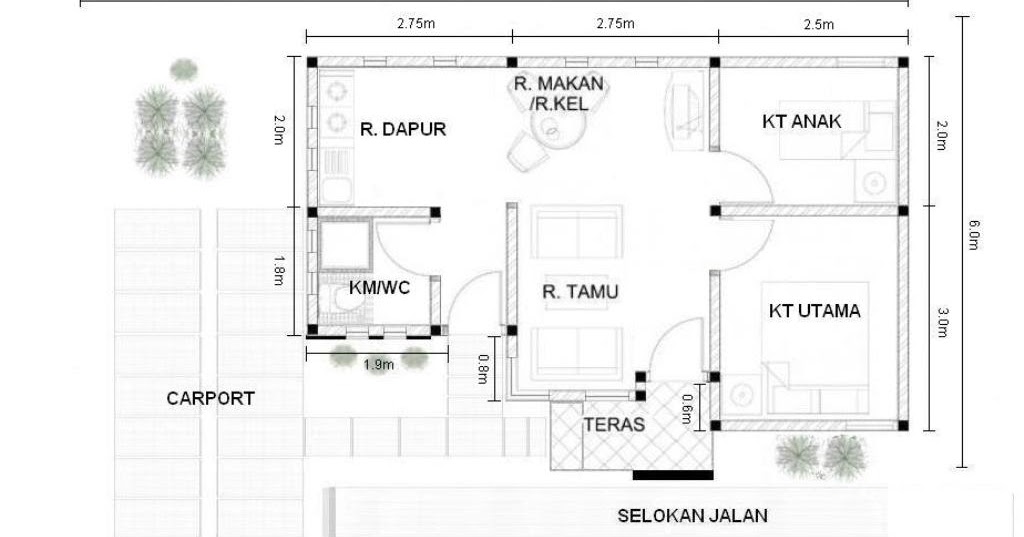  Denah  Rumah  Ukuran  6x9  3  Kamar  1 Lantai Sekitar Rumah 