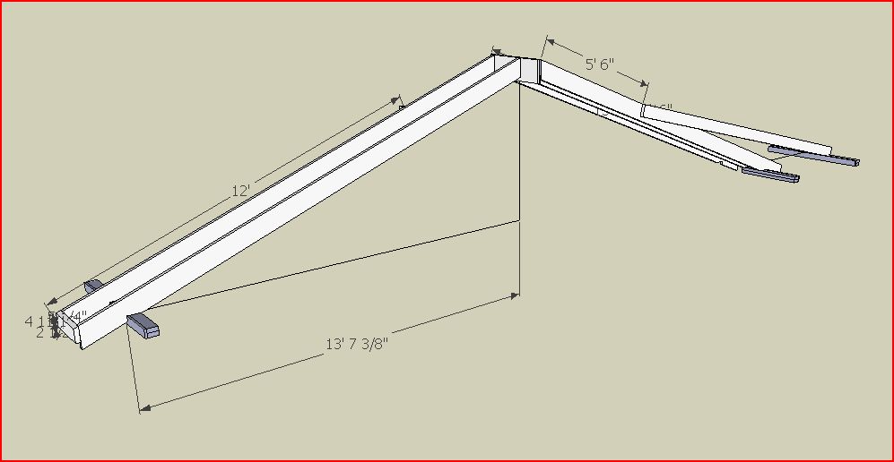 Here's the shed roof being framed over the lower east side of the 