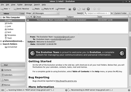 Read your e-mail in the Evolution Inbox