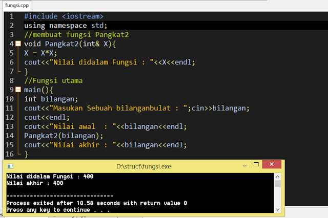 Contoh program c++ :Fungsi melewatkan parameter (Pass By Reference)