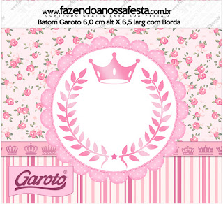 Pink Crown in Shabby Chic Free Printable  Candy Bar Labels.