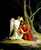 Jesus at Gethsemane being consoled by an angel