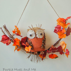 Burlap and pinecone Owl using a recycled plastic bottle