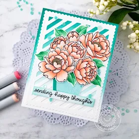 Sunny Studio Stamps: Potted Rose Pink Peonies Frilly Frame Dies Happy Thoughts Everyday Card by Ashley Ebben