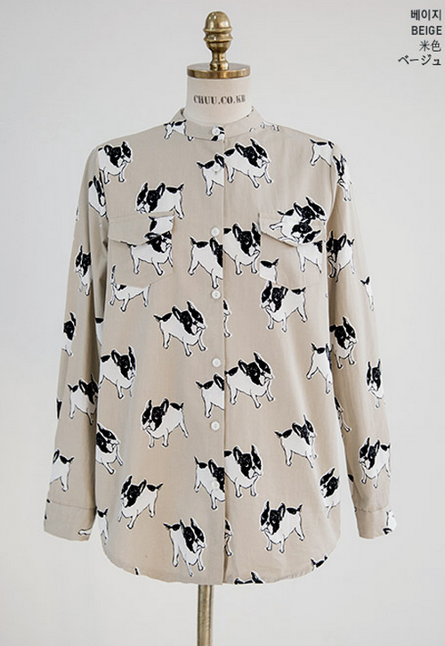 Long Sleeved Dog Print Blouse