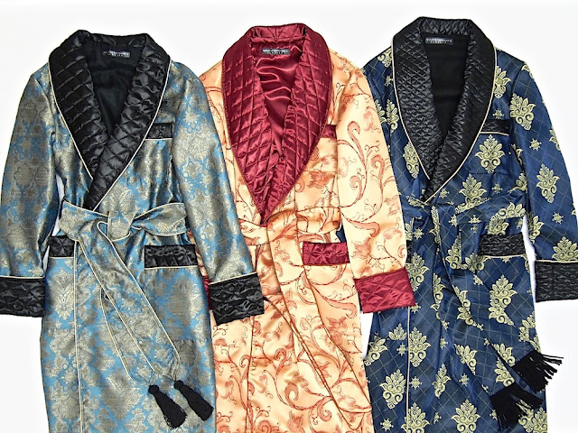 Mens luxury quilted silk dressing gown paisley robe long warm smoking jacket