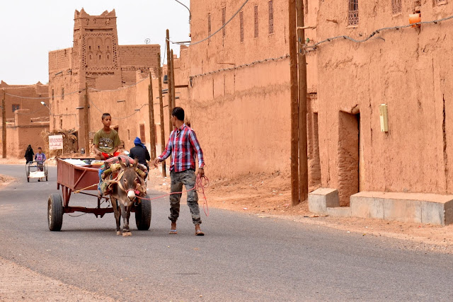 Chicos tirando de un carro en Oulad Driss, Marruecos, Valle del Draa