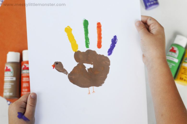handprint Thanksgiving turkey craft for toddlers and preschoolers