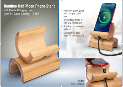 Bamboo half moon Phone Stand